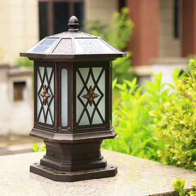 Solar European Hexagon Cage Column LED Outdoor Patio Post Head Landscape Light