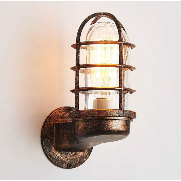 Traditional Colonial Cylinder Iron Glass 1-Light Wall Sconce Lamp For Hallway