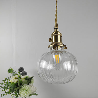 European Vintage Round Head Brass Glass 1-Light Pendant Light