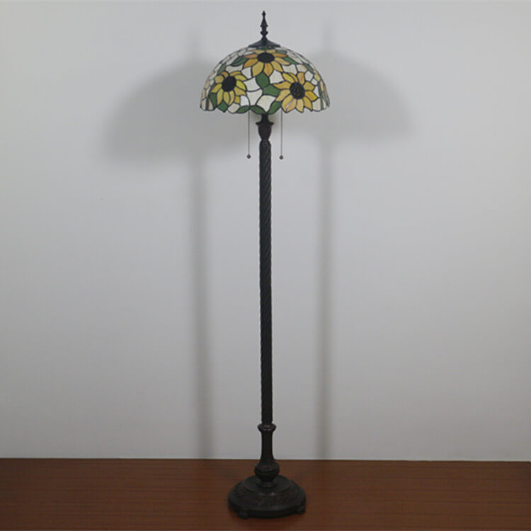 Europäische Tiffany-Sonnenblumen-Stehlampe mit 2 Leuchten 