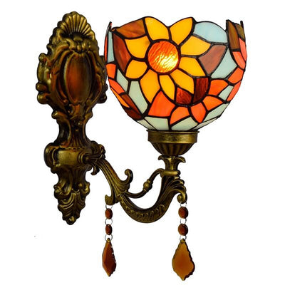 VIntage Tiffany Sunflower Buntglas 1-flammige Wandleuchte 