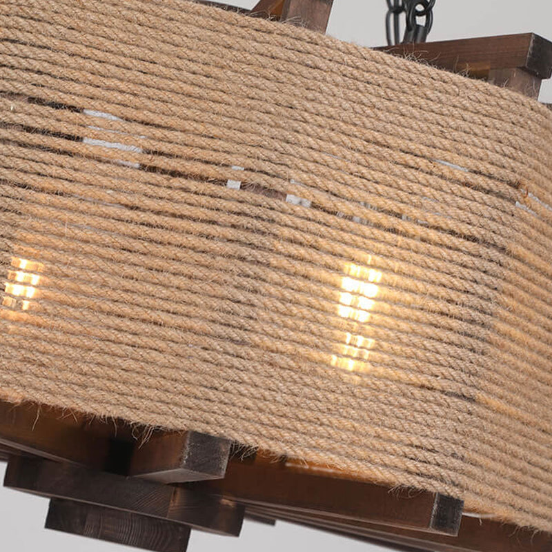 Lustre industriel rétro à 4 lumières en corde de chanvre en fer forgé Northern 