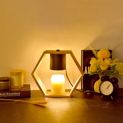 Nordic Minimalist Wood Hexagonal 1-Light Melting Wax Table Lamp