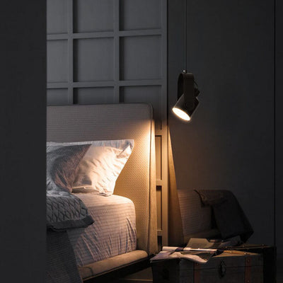 Contemporary Scandinavian Cylindrical Wooden Iron 1-Light Pendant Light For Bedroom