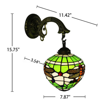 Vintage Tiffany Globe Stained Glass 1-Light Wall Sconce Lamp