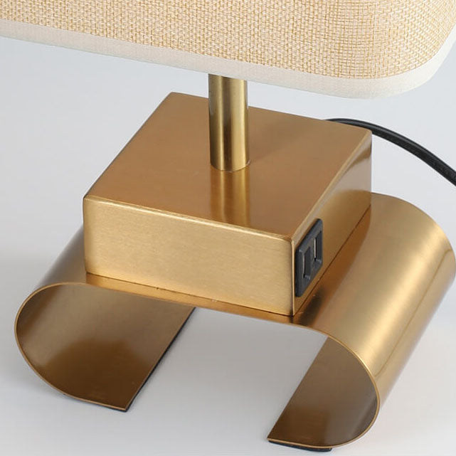 Modern Simple Fabric Square Dual USB Touch 1-Light Table Lamp