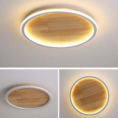Plafonnier LED à montage encastré, cercle minimaliste nordique en rondins de bois 