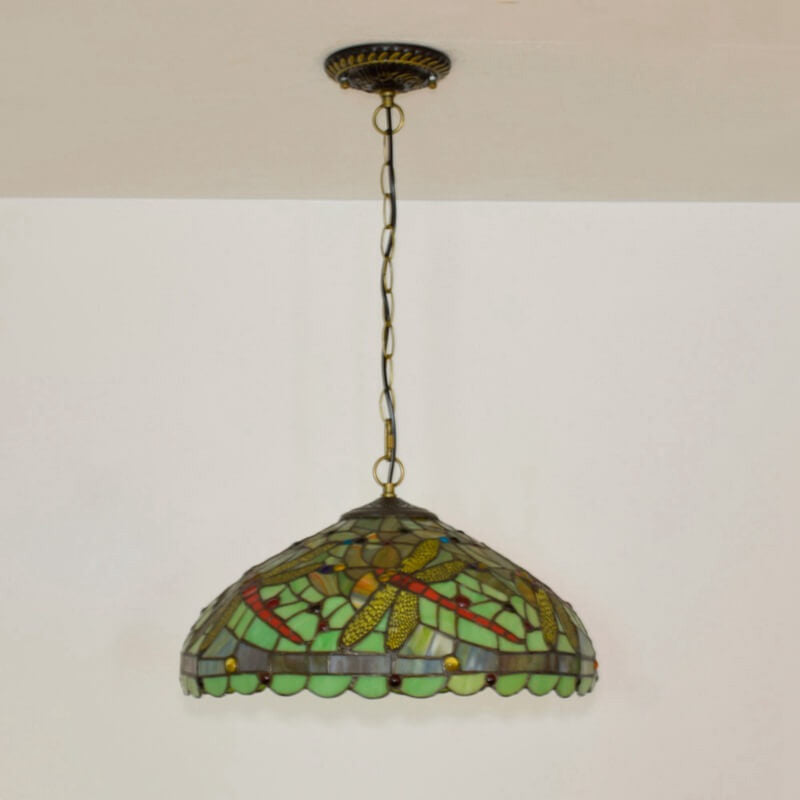 Lampe suspendue européenne à 1 lumière en forme de libellule, vitrail Tiffany créatif 
