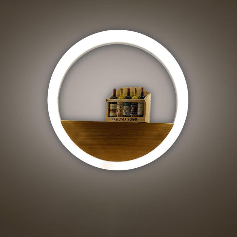 Creative Solid Wood Acrylic Storage Decoration Round LED Wall Sconce Lamp