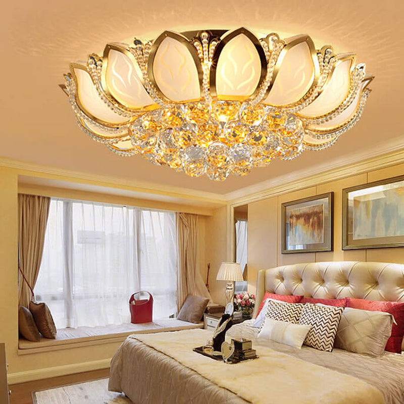 Modern Minimalist Round Lotus Crystal Flush Mount Ceiling Light