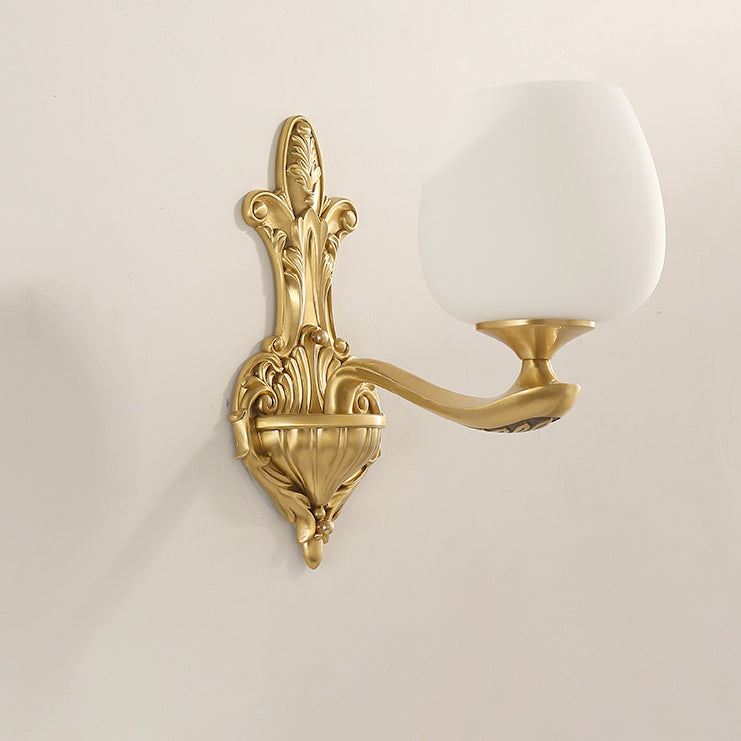 Lampe de luxe européenne en laiton avec tasse en verre, Base sculptée, applique murale à 1/2 lumières 