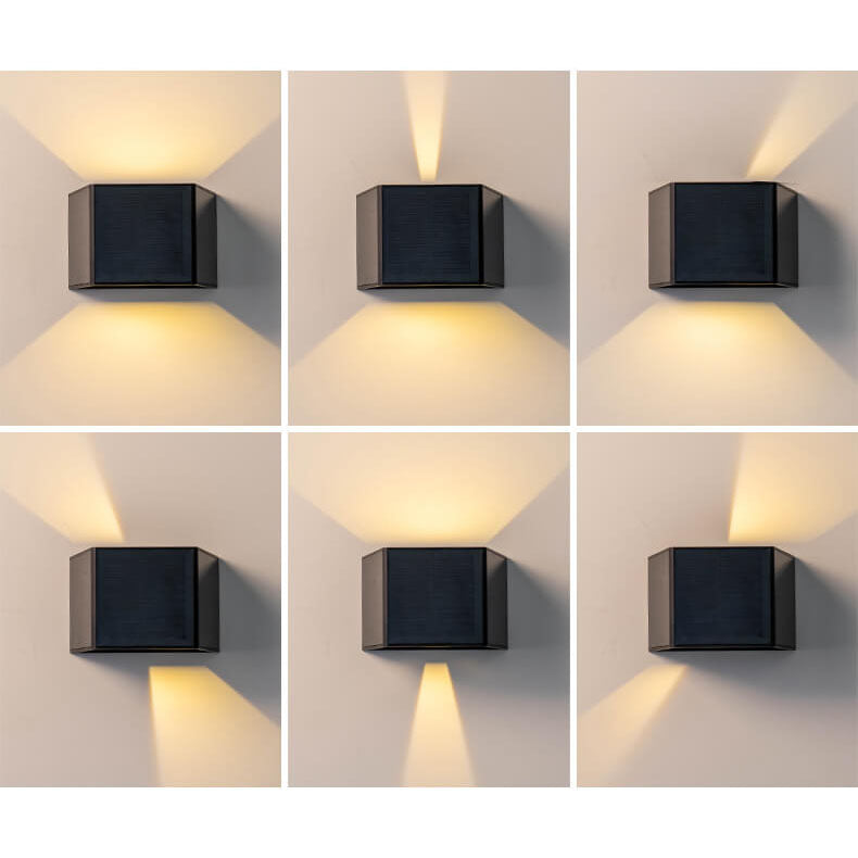 Modern Pure Black Geometric Plastic Solar LED Outdoor Waterproof Garden Wall Light