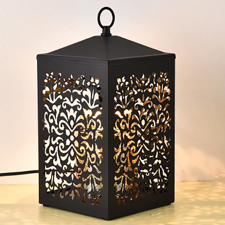 Traditional Vintage Metal Hollow Rectangle Shade 1-Light Melting Wax Table Lamp For Bedroom