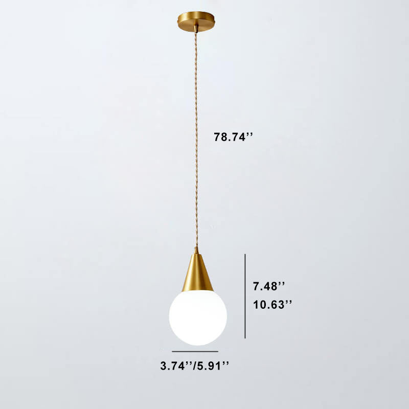 Nordic Creative Cone Brass Glass Orb 1-Light Pendant Light