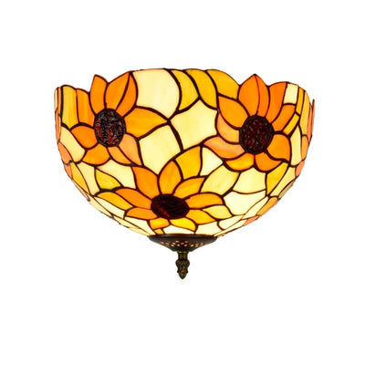 Vintage Tiffany Sunflower Buntglas 2-flammige Unterputz-Deckenleuchte 