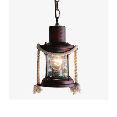 Vintage Hanfseil Laterne Öllampe Eisen Pendelleuchte 