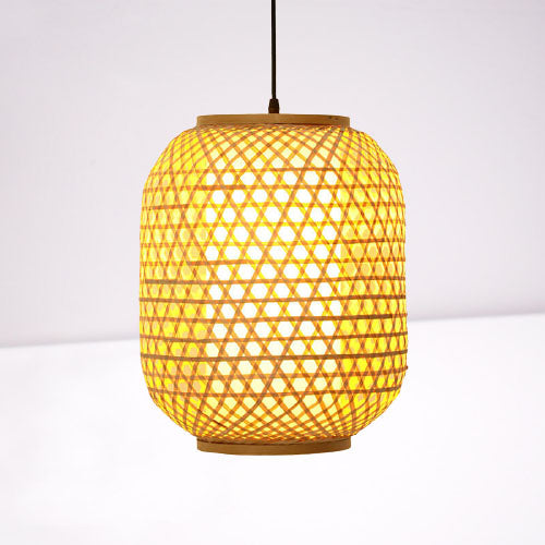 Lampe suspendue vintage en forme de lanterne tissée en bambou à 1 lumière avec élément chinois 