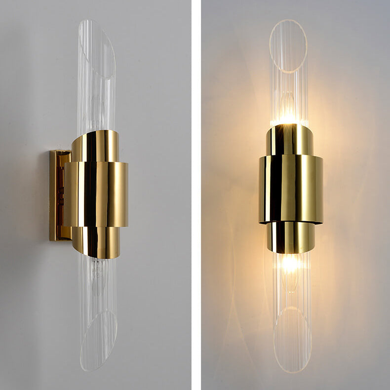 Moderne Luxus-Edelstahl-Glassäule 2-Licht-Wandleuchte