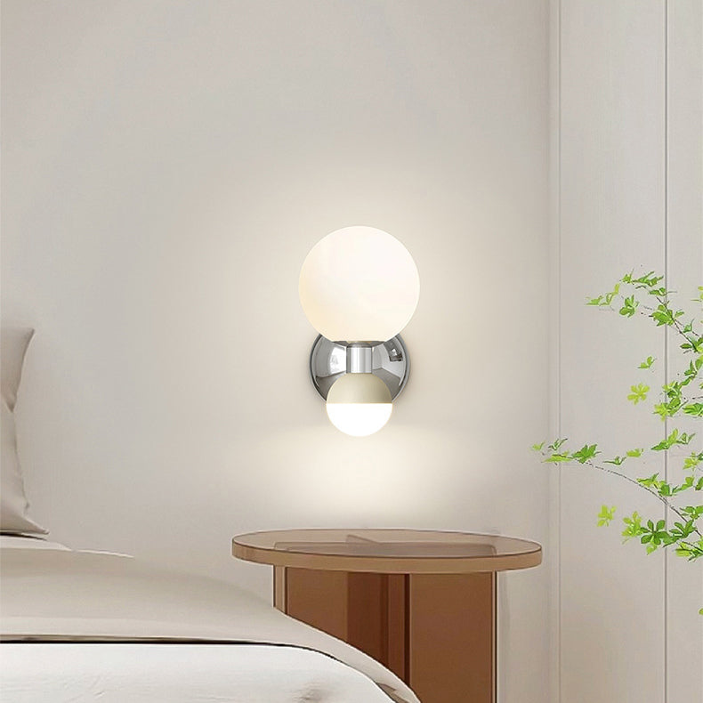 Modern Minimalist Cream Orb Pumpkin Iron Plastic LED Wall Sconce Lamp For Bedroom