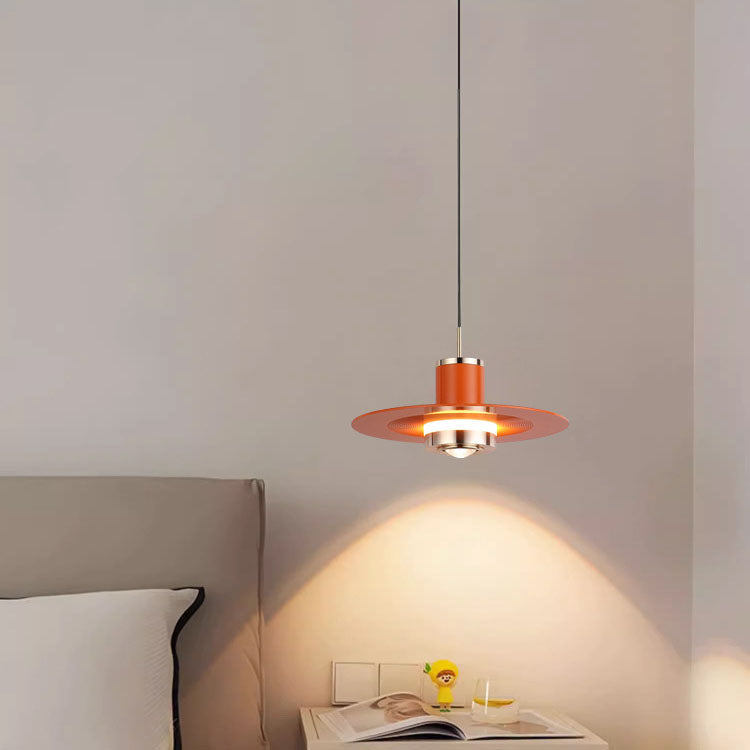 Modern Minimalist Cylinder Flying Saucer Hardware LED Pendant Light For Living Room