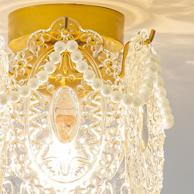 Plafonnier semi-encastré à 1 lumière avec chaîne de perles en verre French Palace 