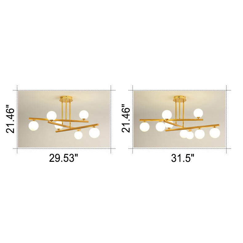 Lustre nordique à 6/9 lumières en forme de haricot magique en verre et grain de bois 