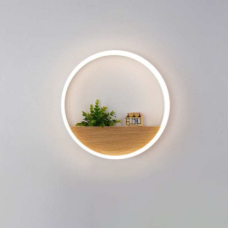 Creative Solid Wood Acrylic Storage Decoration Round LED Wall Sconce Lamp