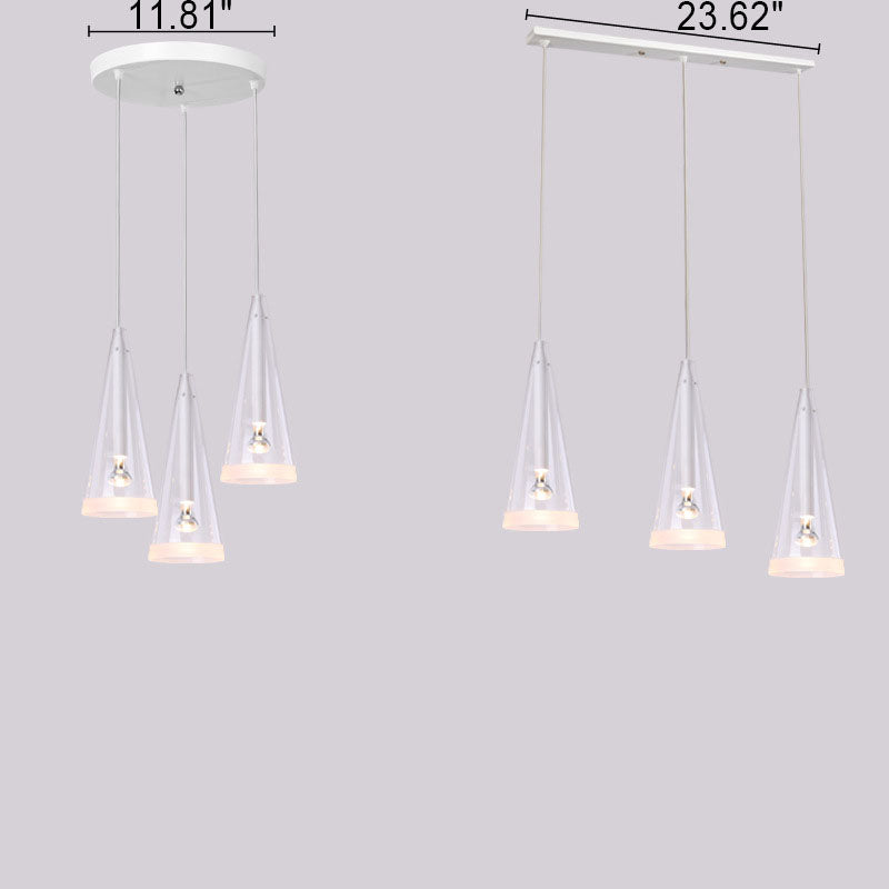 Modern Minimalist Pure White Clear Cone Glass 1/3-Light Island Light Chandelier