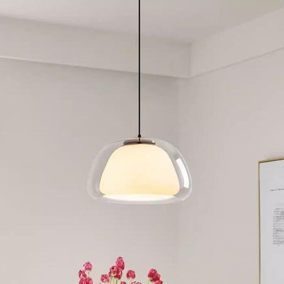 Contemporary Scandinavian Half Round Jelly Iron Glass 1-Light Pendant Light For Bedroom