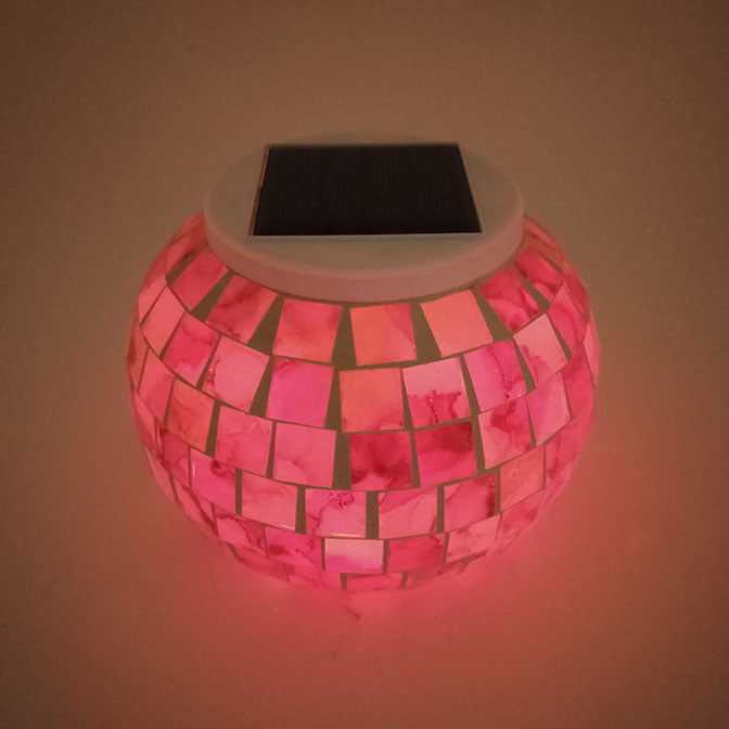 Pot rond en verre mosaïque extérieur solaire, lumière décorative de Patio à LED 