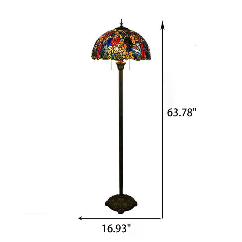 Tiffany European Creative Stained Glass Grape Pattern Design 2-Light Standing Floor Lamp