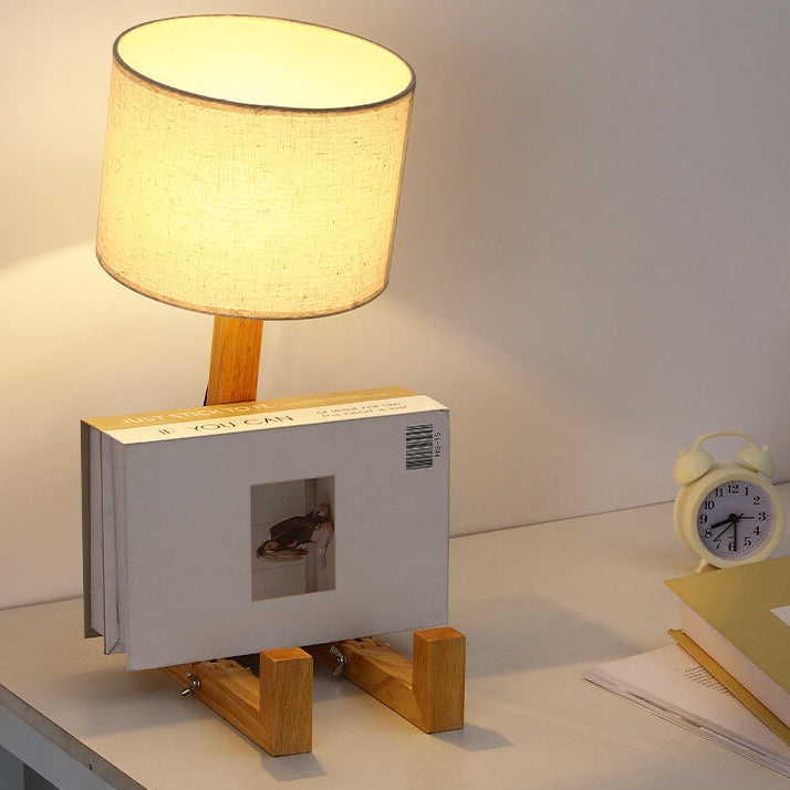 Nordic Creative Fabric Solid Wood Robot 1-Light Tischlampe