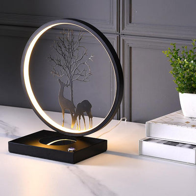 Dekorativer Baum &amp; Hirsche Handy Wireless Charging Touch Dimming LED Tischlampe 