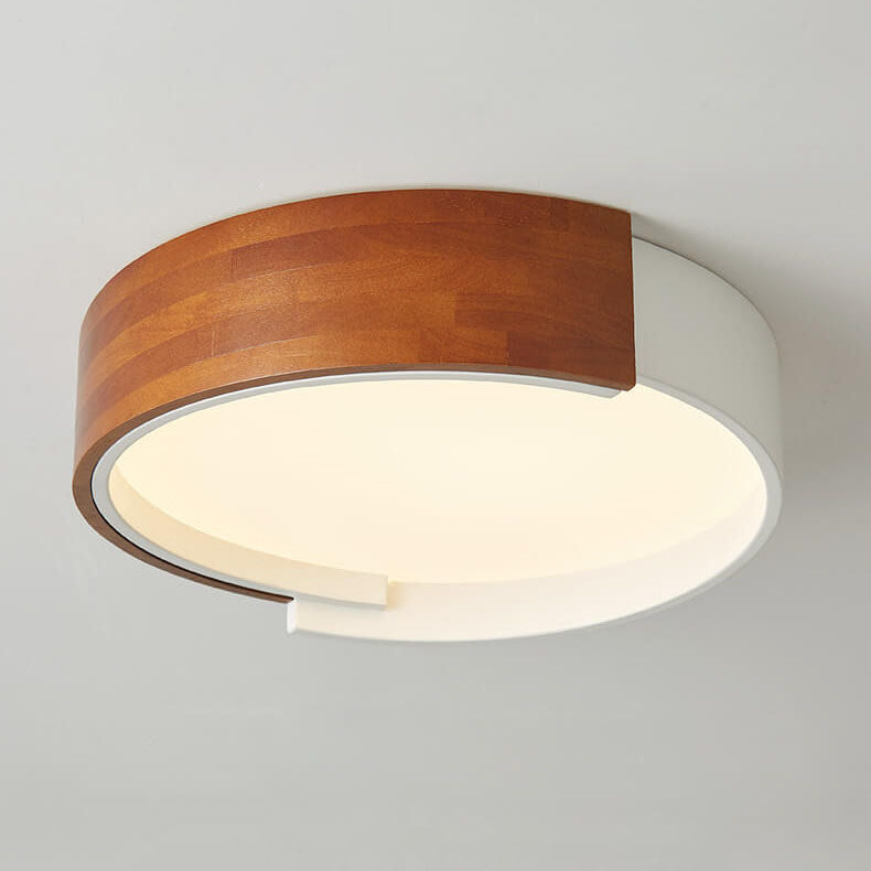 Modern Simple Round Wooden Log LED Flush Mount Ceiling Light