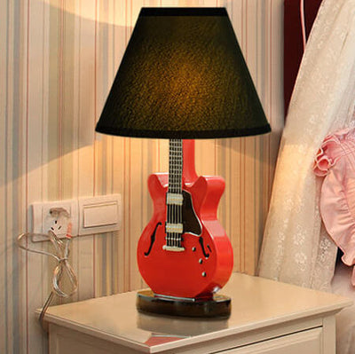 Cartoon Creative Fabric Shade Guitar 1-Light Tischlampe 