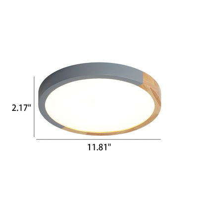 Nordic Minimalist Rubber Wood Wrought Iron Round LED Flush Mount Ceiling Light