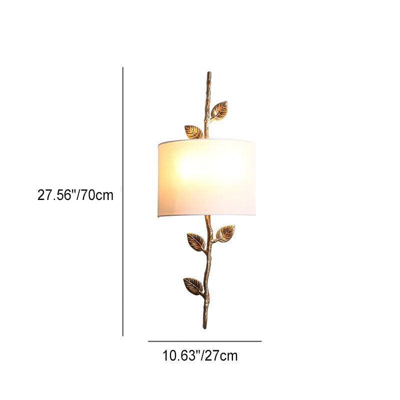 Nordic Light Luxury Brass Branch Leaf Fabric 2-Light Wall Sconce Lamp