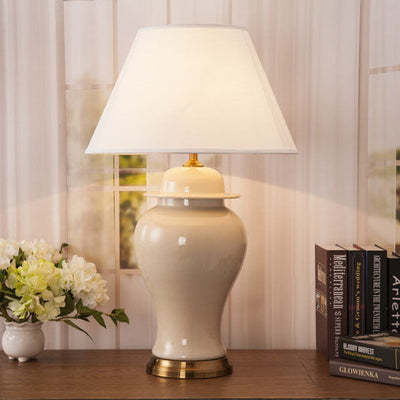 Traditional Chinese Fabric Shade Ceramic Vase Base 1-Light Table Lamp For Home Office