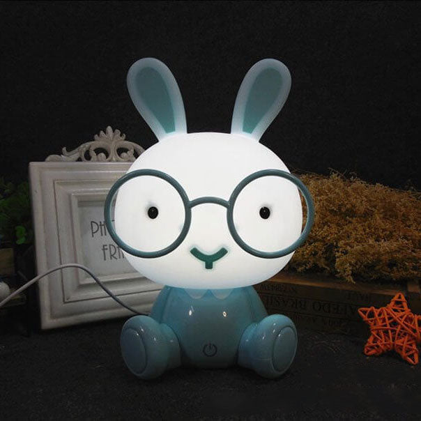 Kreatives Cartoon-Kaninchen mit Brille USB-LED-Nachtlicht-Tischlampe 