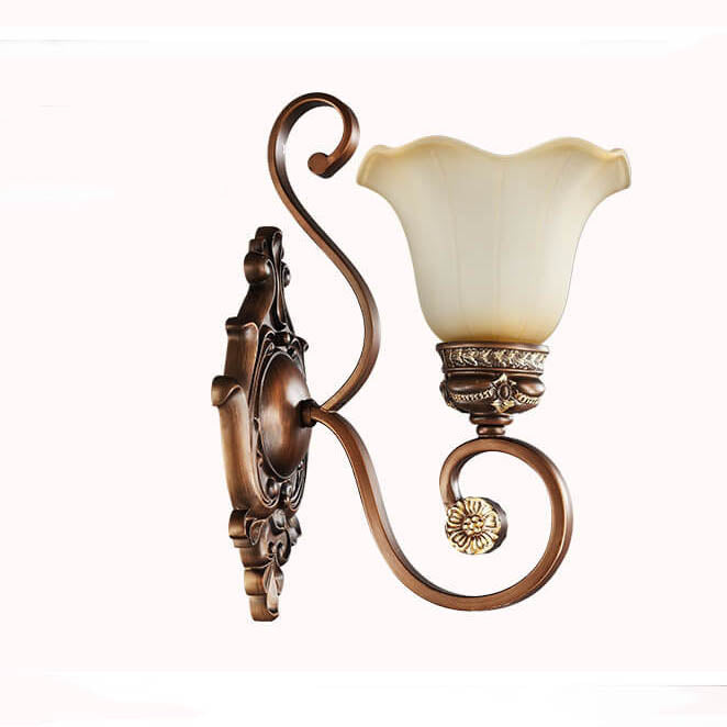 European Vintage Iron Glass Shade 1-Light Wall Sconce Lamp