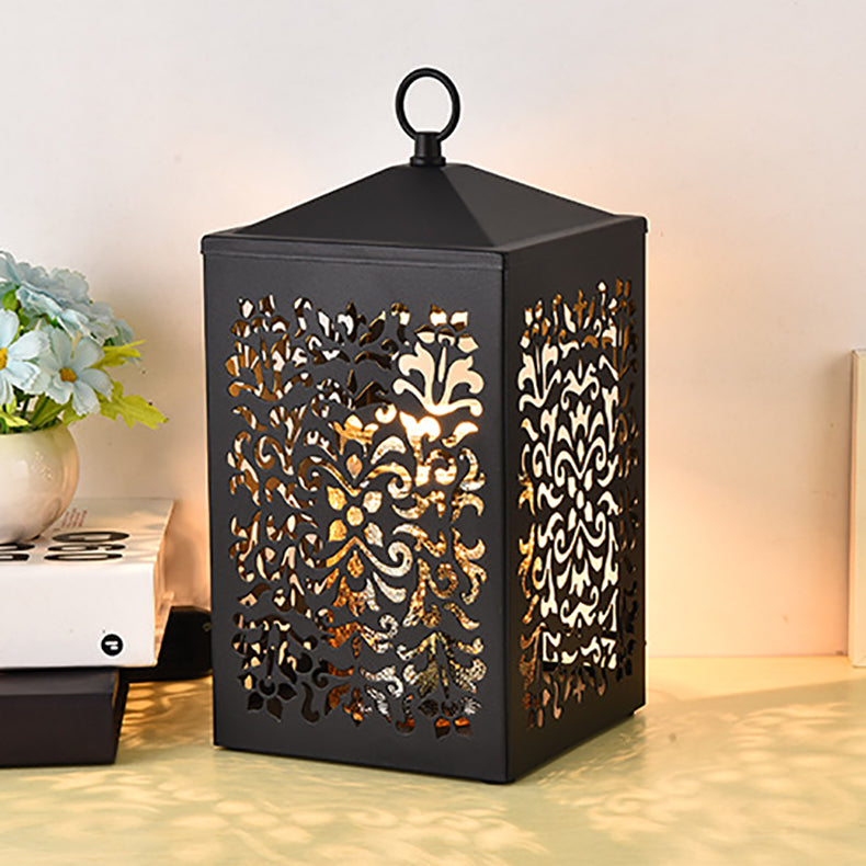 Traditional Vintage Metal Hollow Rectangle Shade 1-Light Melting Wax Table Lamp For Bedroom