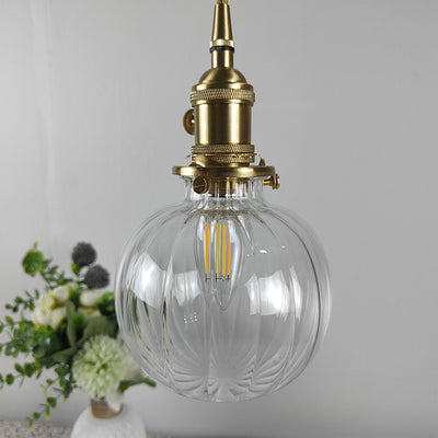 European Vintage Round Head Brass Glass 1-Light Pendant Light