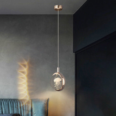 Modern Minimalist Round Ball Aluminum Crystal LED Pendant Light For Bedroom