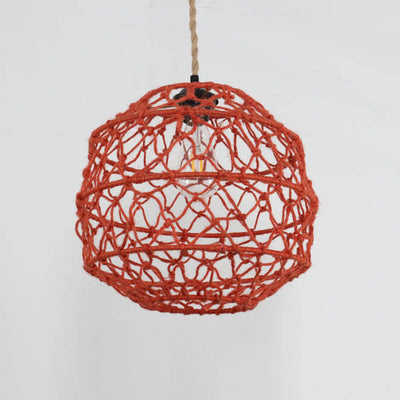 Modern Minimalist Woven Hemp Rope Wrought Iron Lantern 1-Light Pendant Light