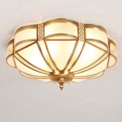 European Light Luxury Floral Copper Glass 3/4/6-Light Flush Mount Lighting