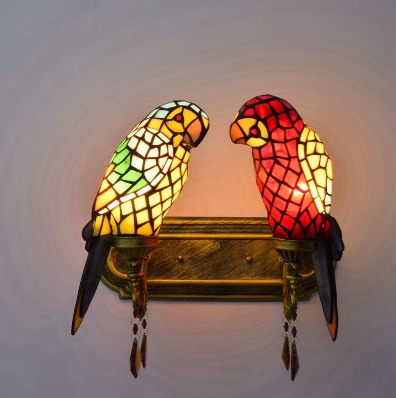 Tiffany Parrot Wandleuchte aus Buntglas mit 2 Leuchten 