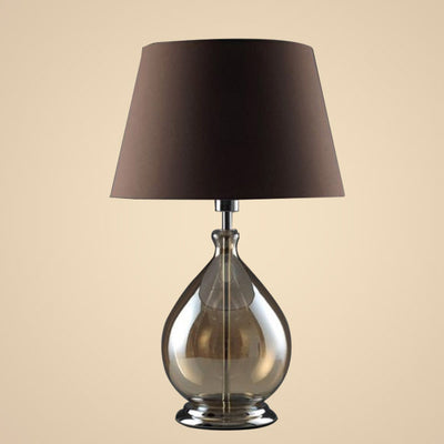 Lampe de table moderne à 1 lumière avec abat-jour en tissu cognac et base en verre 