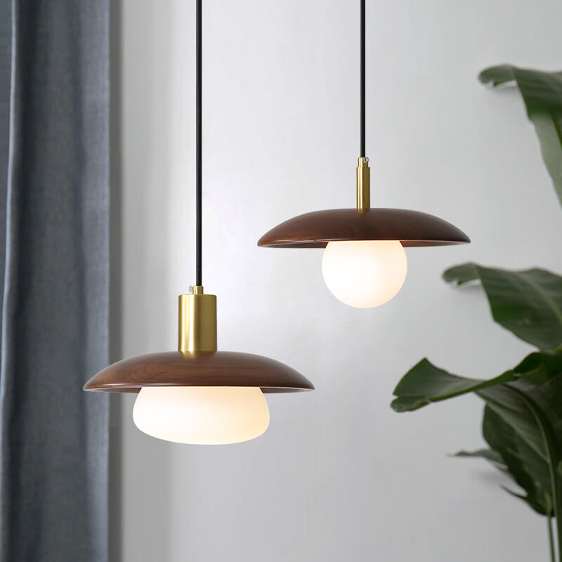 Moderne 1-flammige LED-Pendelleuchte aus braunem Holz