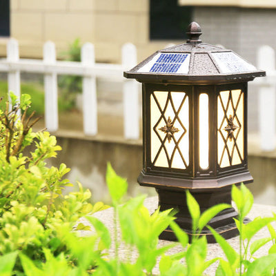 Solar European Hexagon Cage Column LED Outdoor Patio Post Head Landscape Light