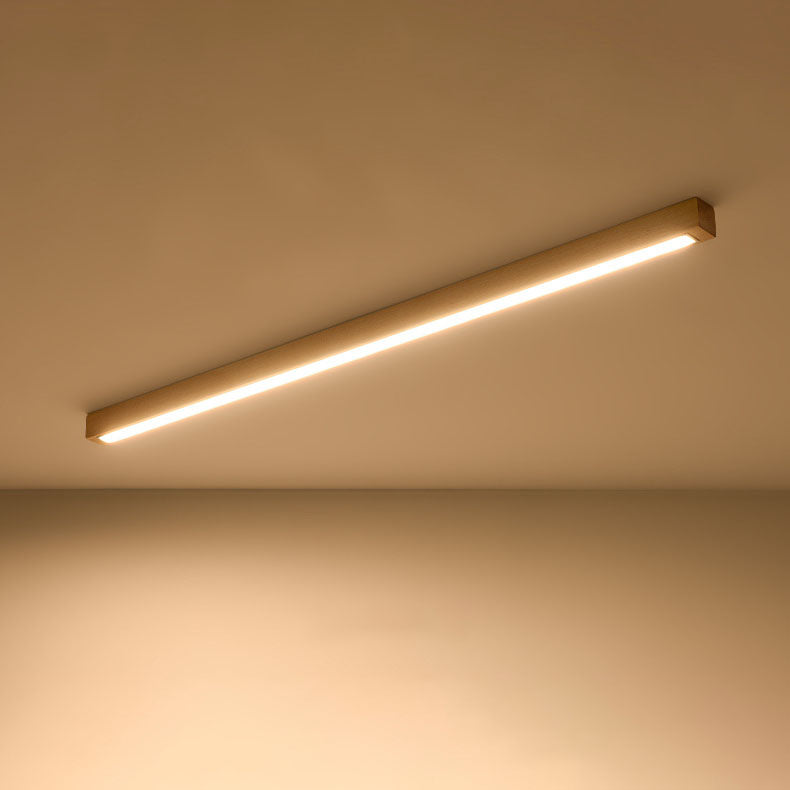 Modern Minimalist Wood Acrylic Long Strip LED Flush Mount Ceiling Light For Living Room